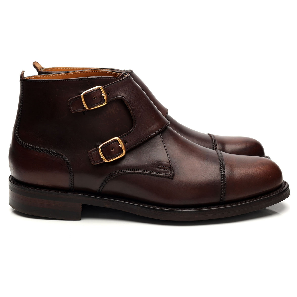 Herring &#39;Burntwood&#39; Dark Brown Leather Boots Double Monk Strap UK 8 F