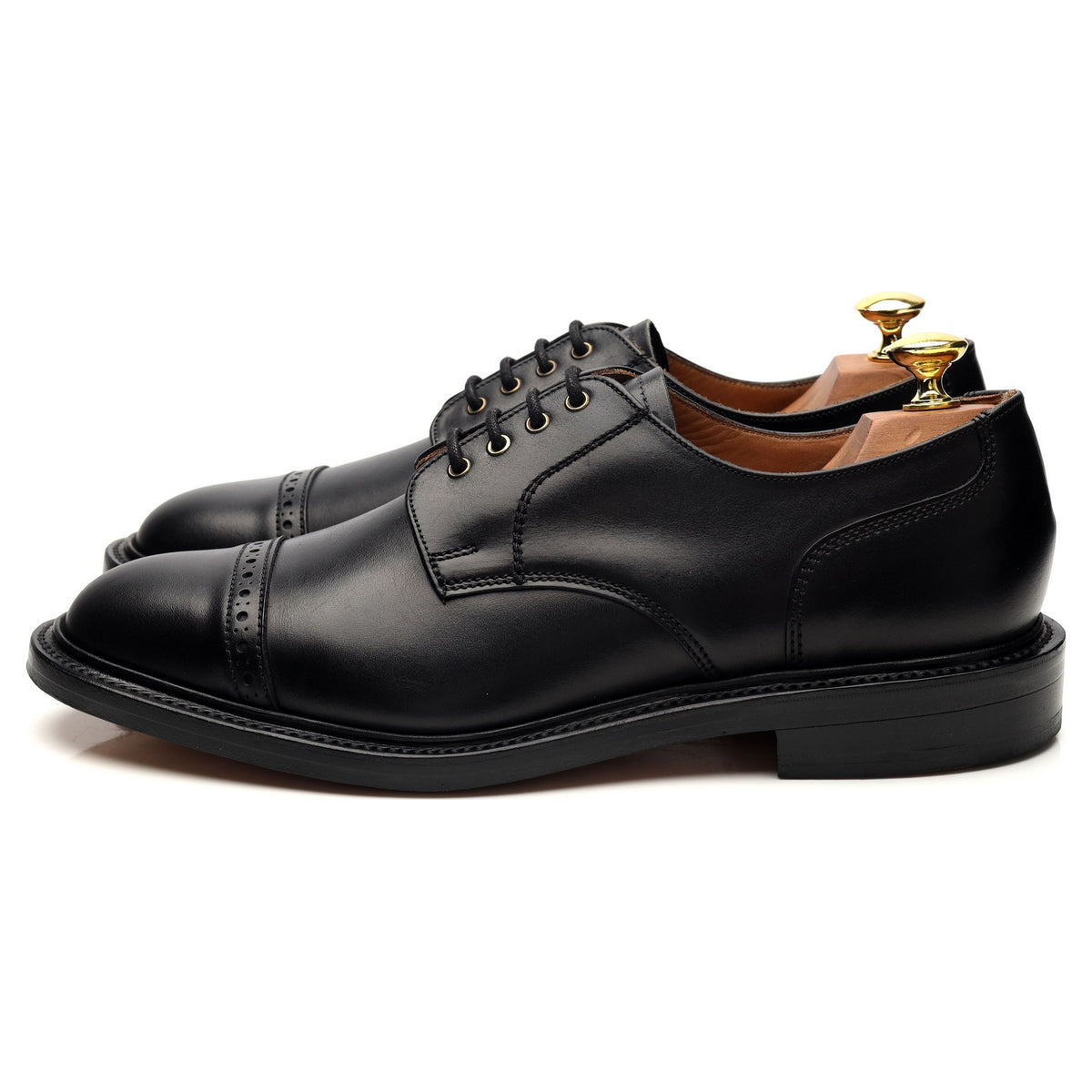 Black Leather Cap Toe Derby UK 8