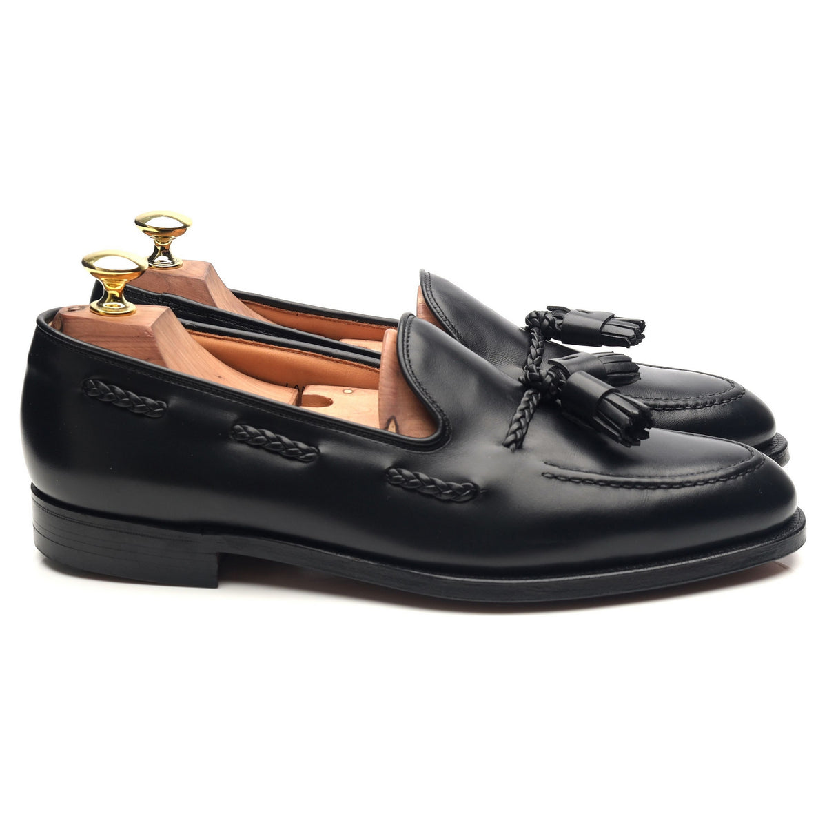 &#39;Langham&#39; Black Leather Tassel Loafers UK 7.5 F