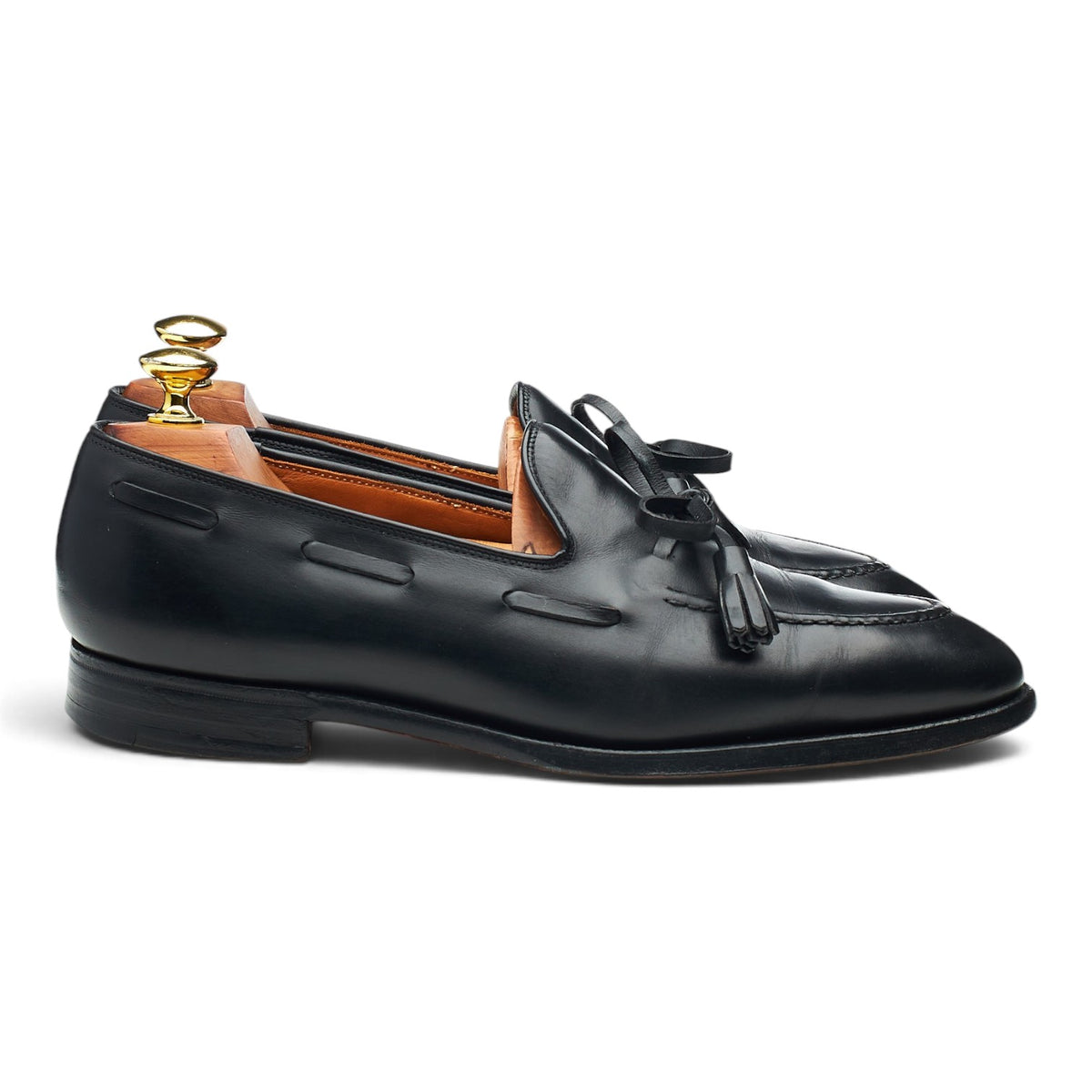 Ralph Lauren 'Davis' Black Leather Tassel Loafers UK 7 US 7.5 E