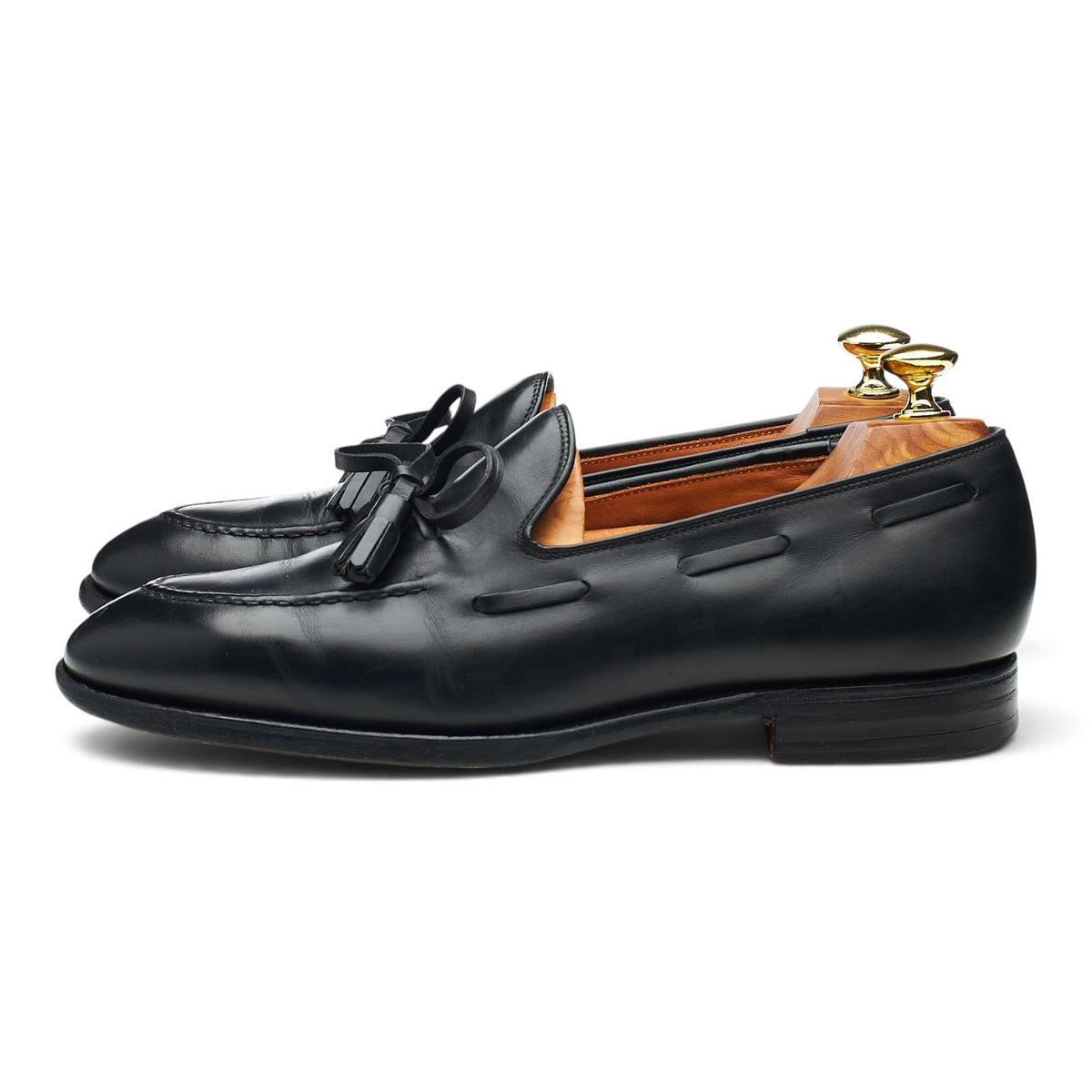 Ralph Lauren 'Davis' Black Leather Tassel Loafers UK 7 US 7.5 E