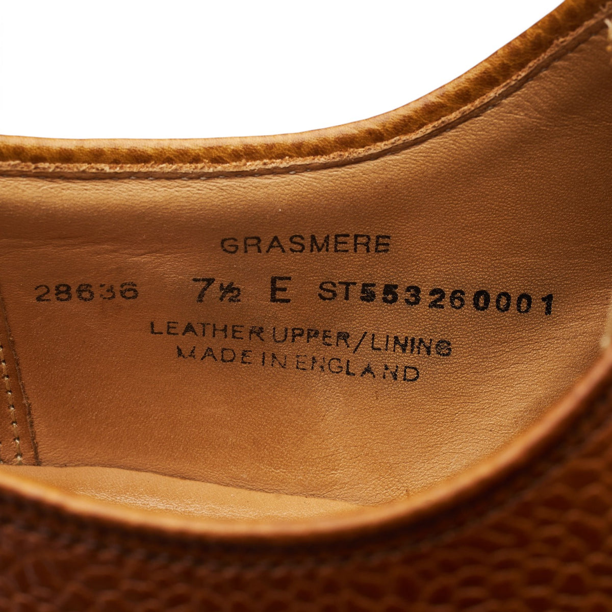 'Grasmere' Tan Brown Grain Leather Derby UK 7.5 E