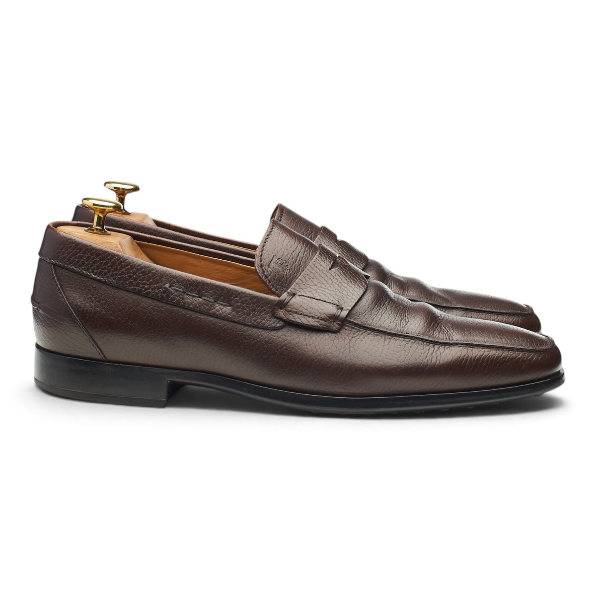 Dark Brown Grain Leather Loafers UK 8.5