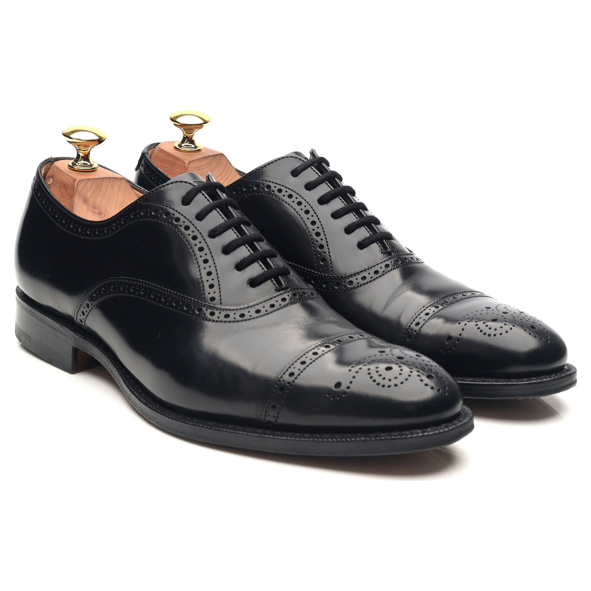 &#39;London&#39; Black Leather Oxford Semi Brogues UK 6 F