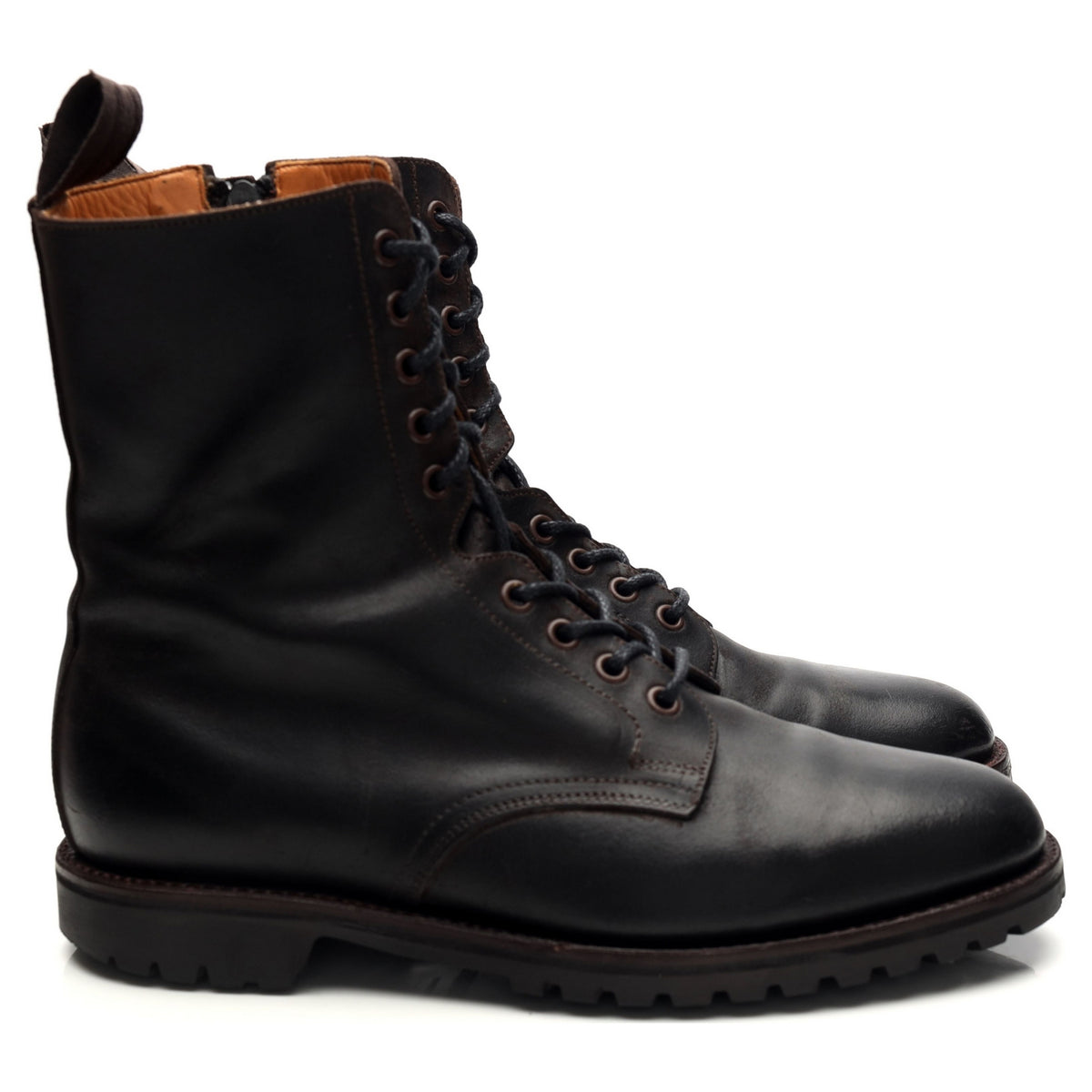 Dark Brown Waxed Leather Boots UK 7