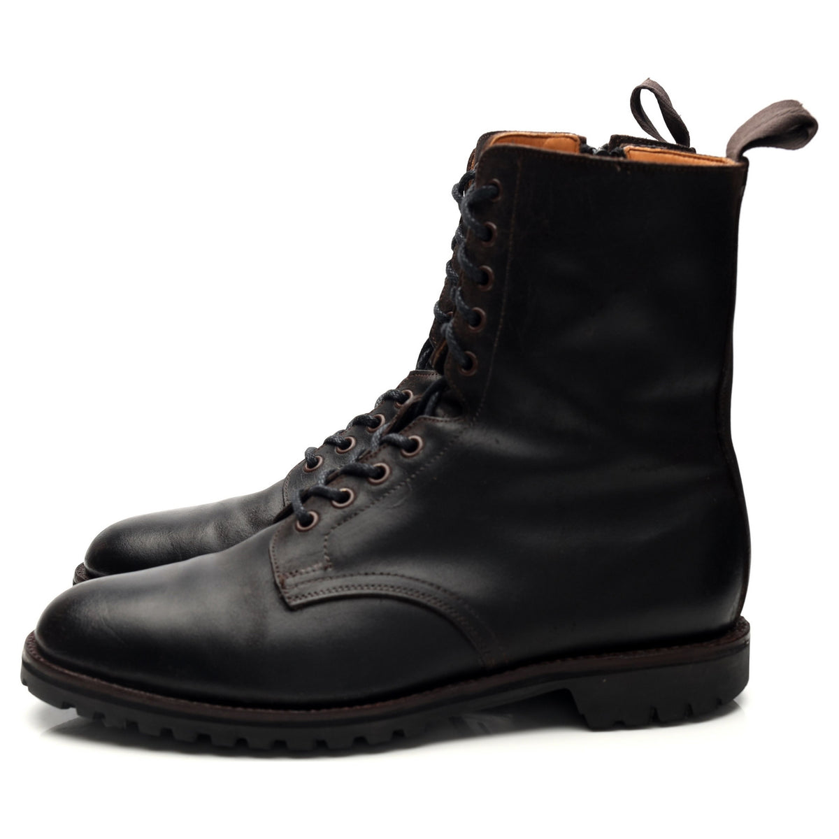 Dark Brown Waxed Leather Boots UK 7
