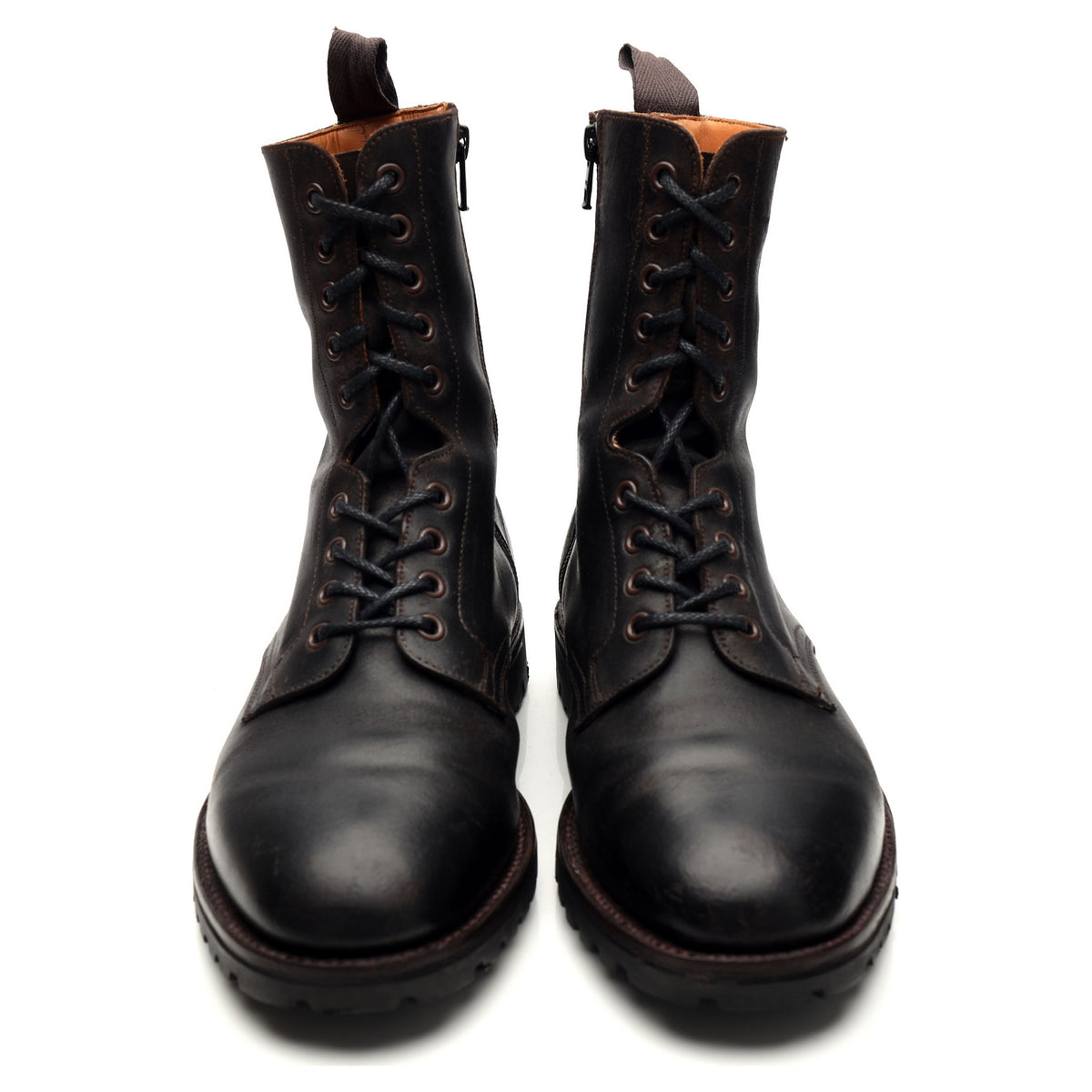 Dark Brown Waxed Leather Boots UK 7