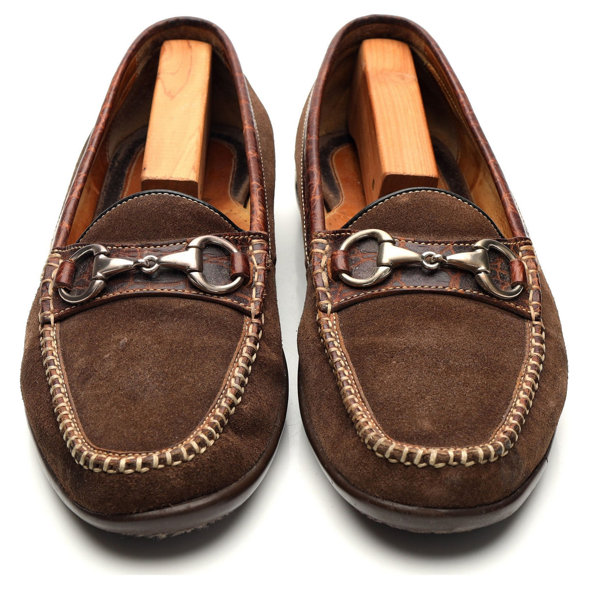 'Saxon' Brown Suede / Crocodile Grain Leather Horsebit Loafers UK 9.5 US 10.5