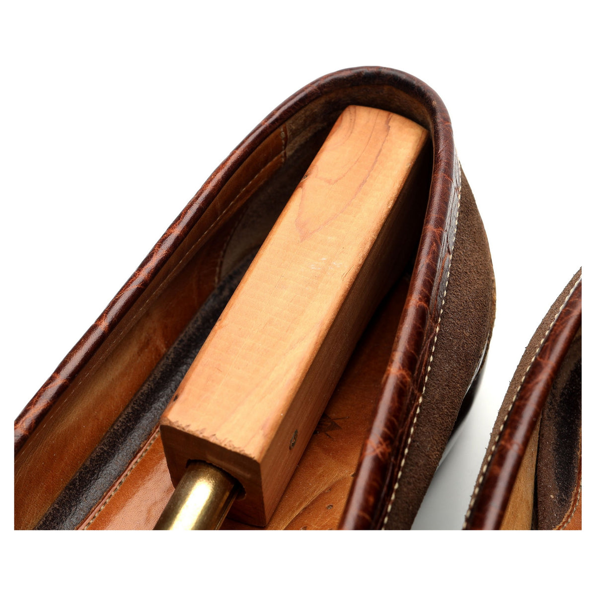 'Saxon' Brown Suede / Crocodile Grain Leather Horsebit Loafers UK 9.5 US 10.5