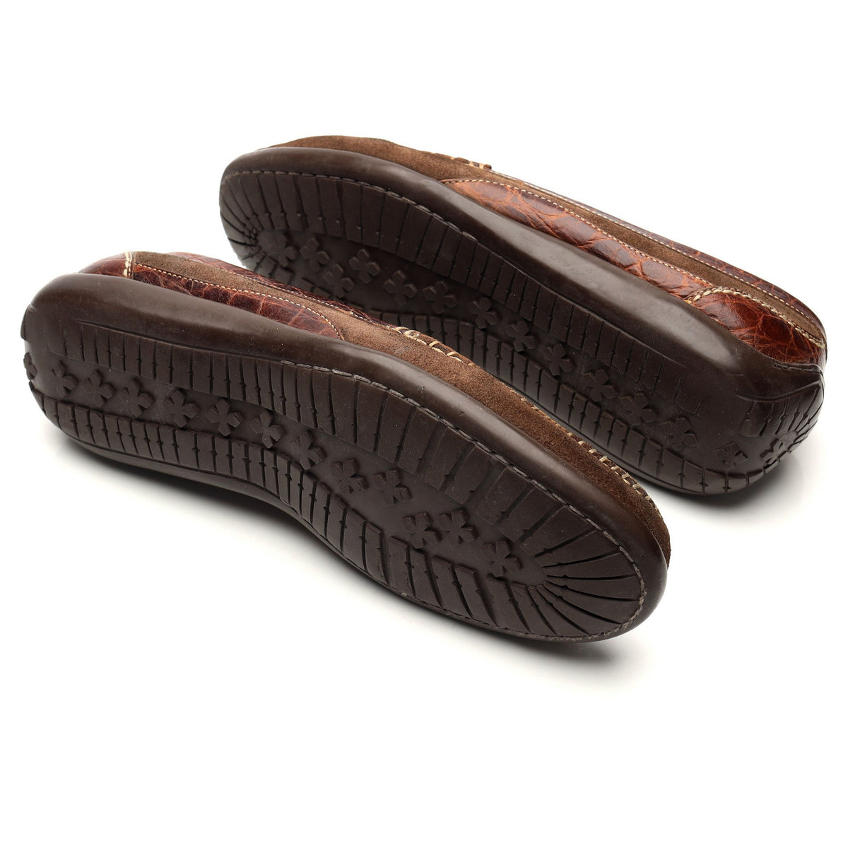 'Saxon' Brown Suede / Crocodile Grain Leather Horsebit Loafers UK 9.5 US 10.5