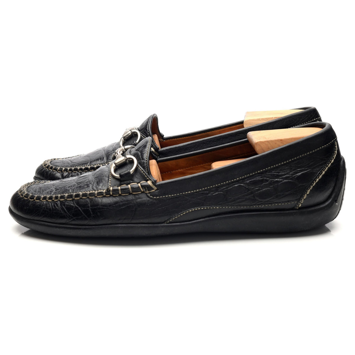 'Saxon' Black Crocodile Grain Leather Horsebit Loafers UK 9.5 US 10.5