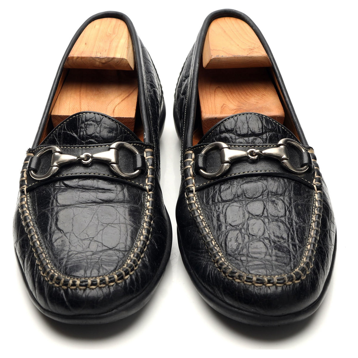 'Saxon' Black Crocodile Grain Leather Horsebit Loafers UK 9.5 US 10.5