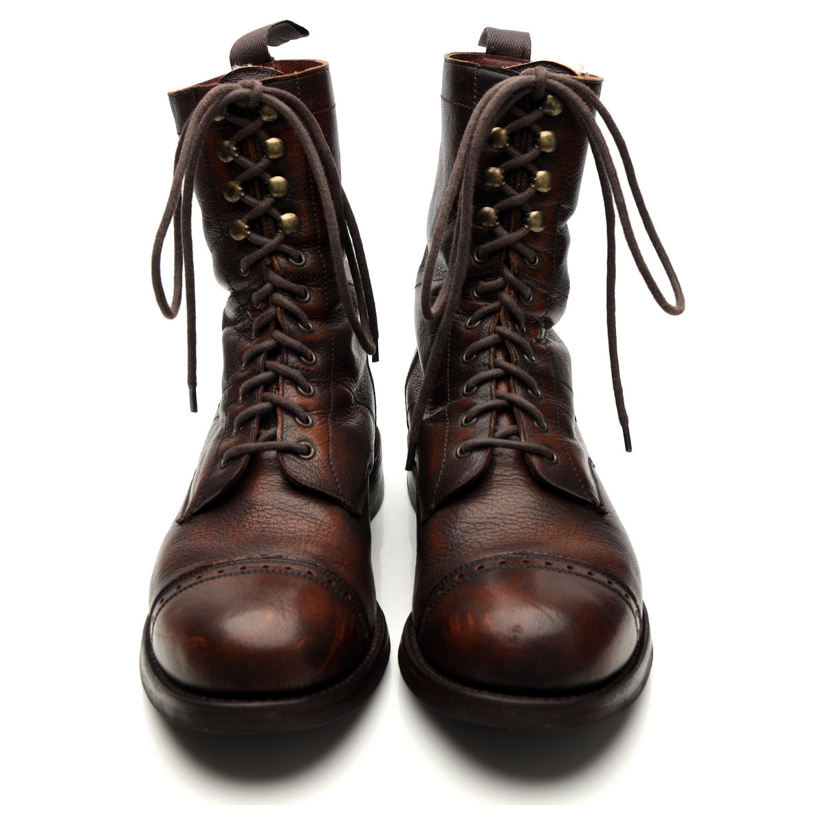 &#39;Tiger Moth&#39; Dark Brown Grain Leather Military Boots UK 8 F
