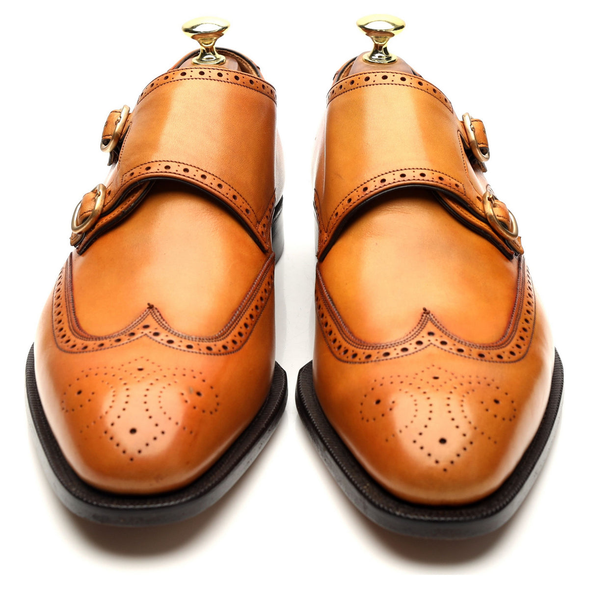 Crown Collection &#39;Wyatt&#39; Tan Brown Leather Double Monk Strap UK 7.5 F