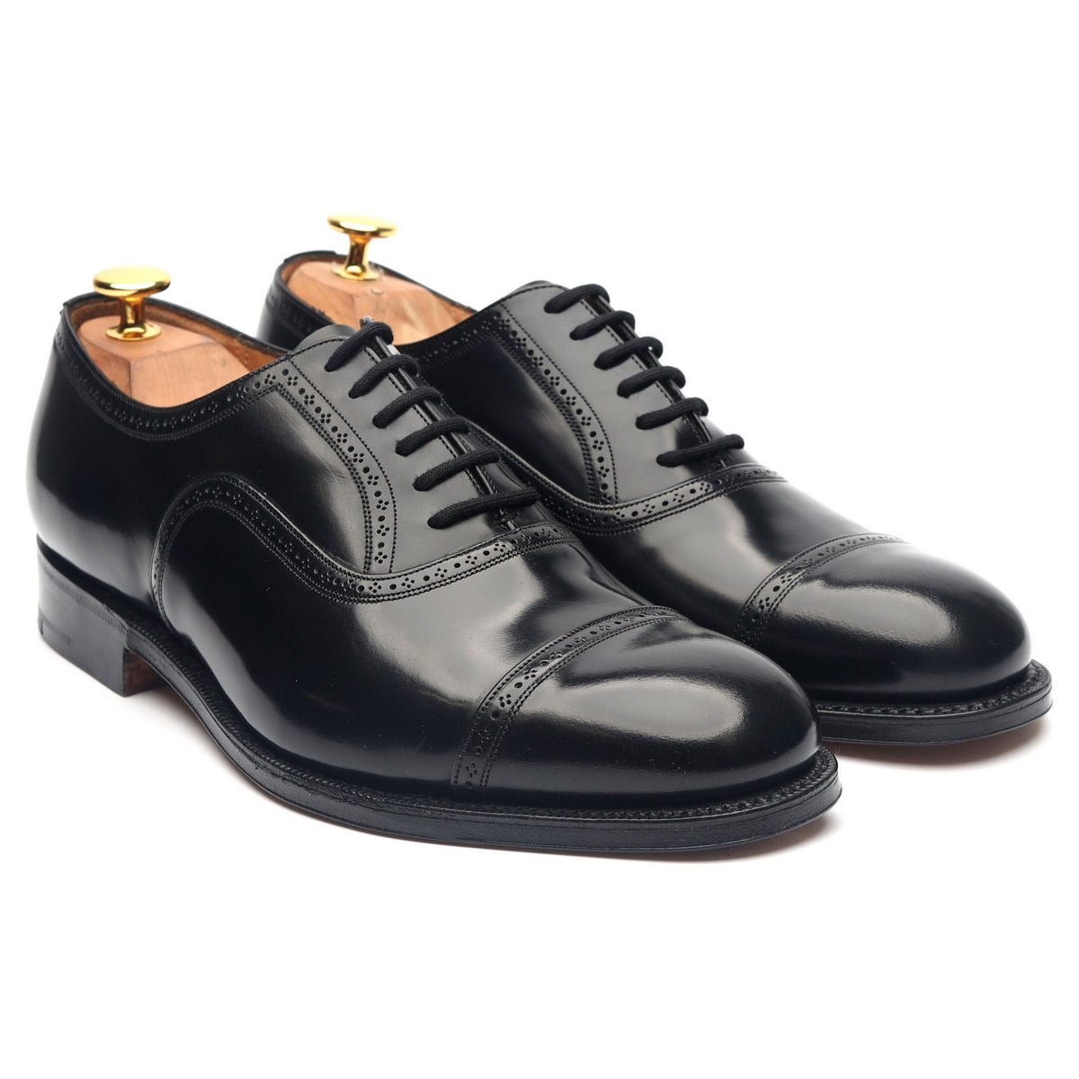 &#39;Charmouth&#39; Black Leather Oxford Semi Brogues UK 6 G