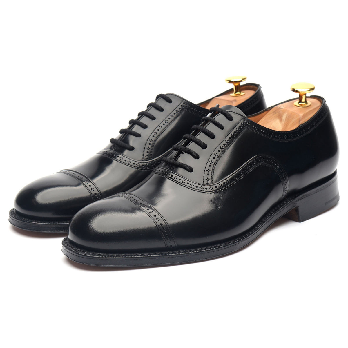 &#39;Charmouth&#39; Black Leather Oxford Semi Brogues UK 6 G