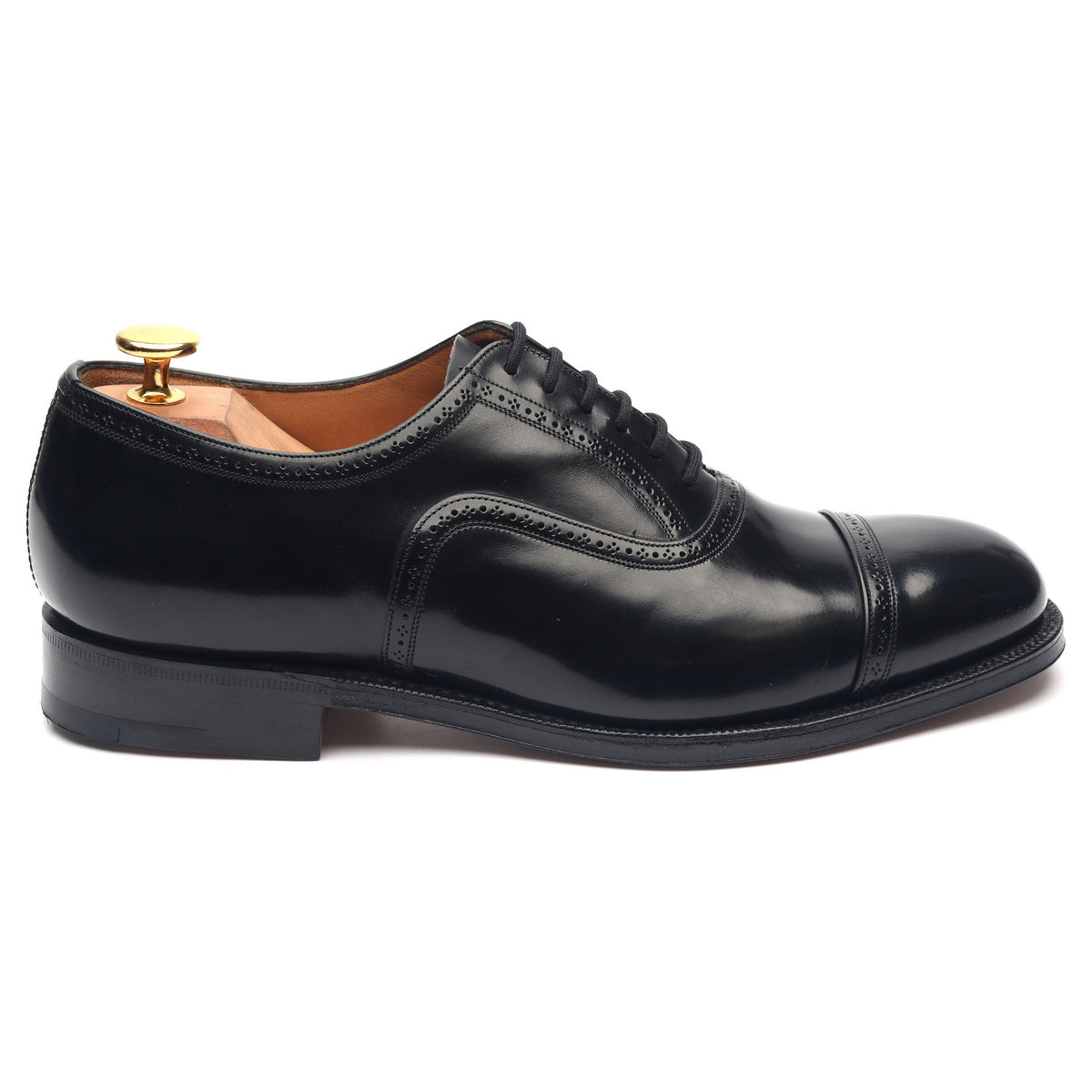 &#39;Charmouth&#39; Black Leather Oxford Semi Brogues UK 6 G