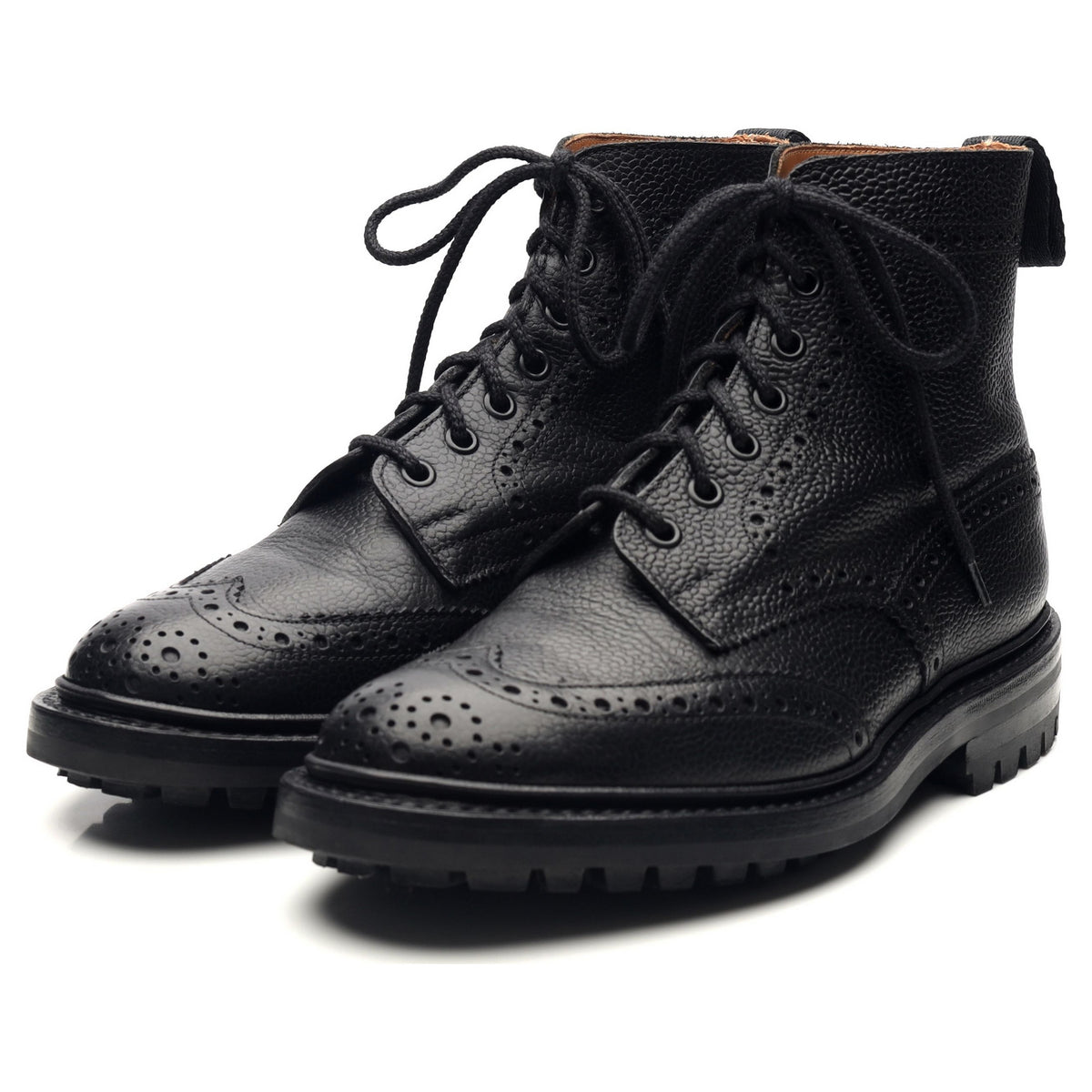 &#39;Stow&#39; Black Leather Brogue Boots UK 6