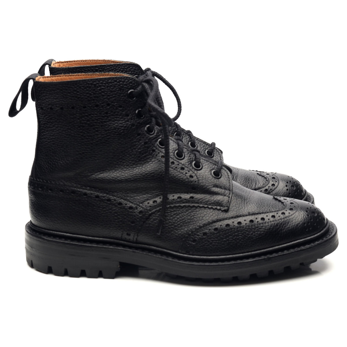 &#39;Stow&#39; Black Leather Brogue Boots UK 6