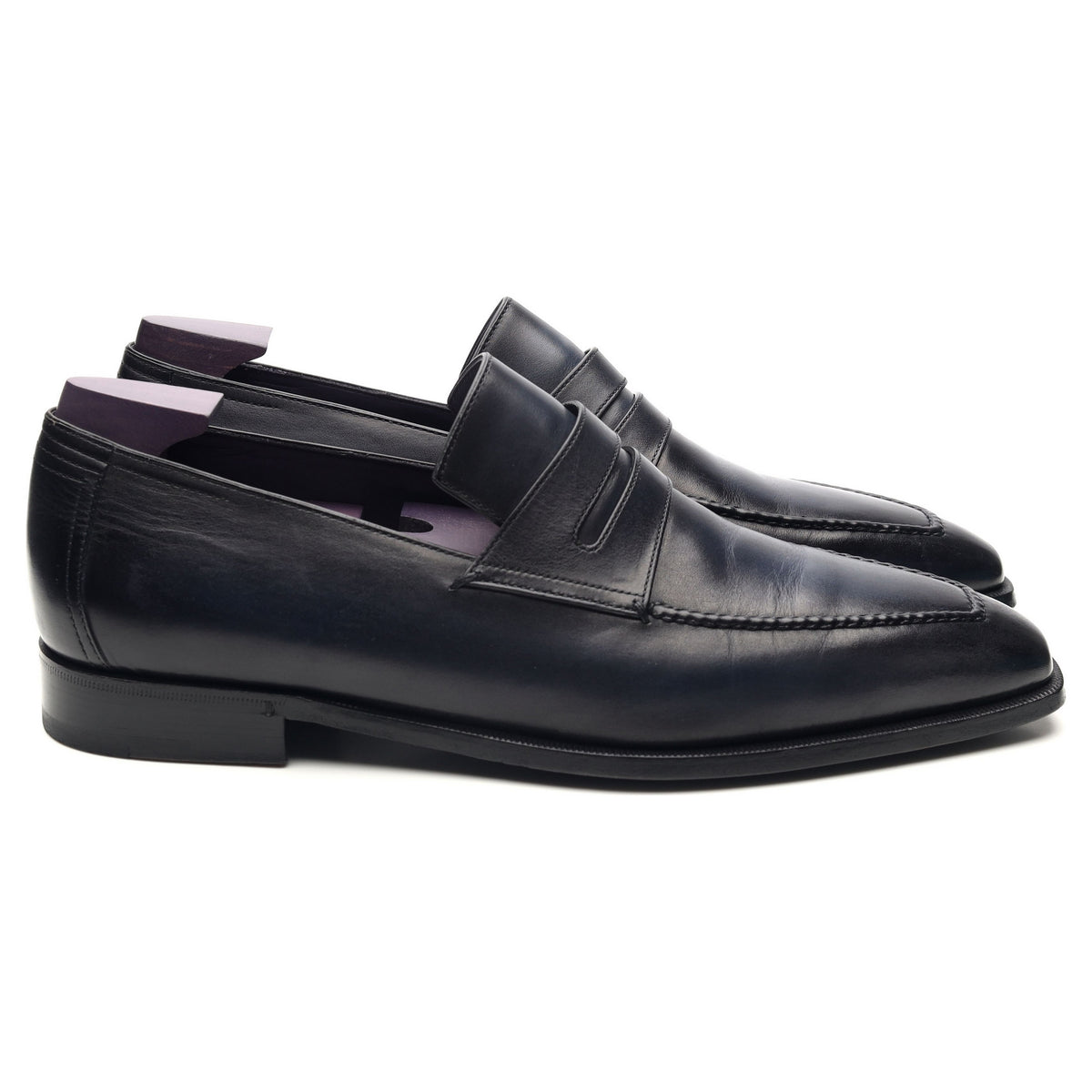 &#39;Andy&#39; Navy Blue Leather Loafers UK 9.5