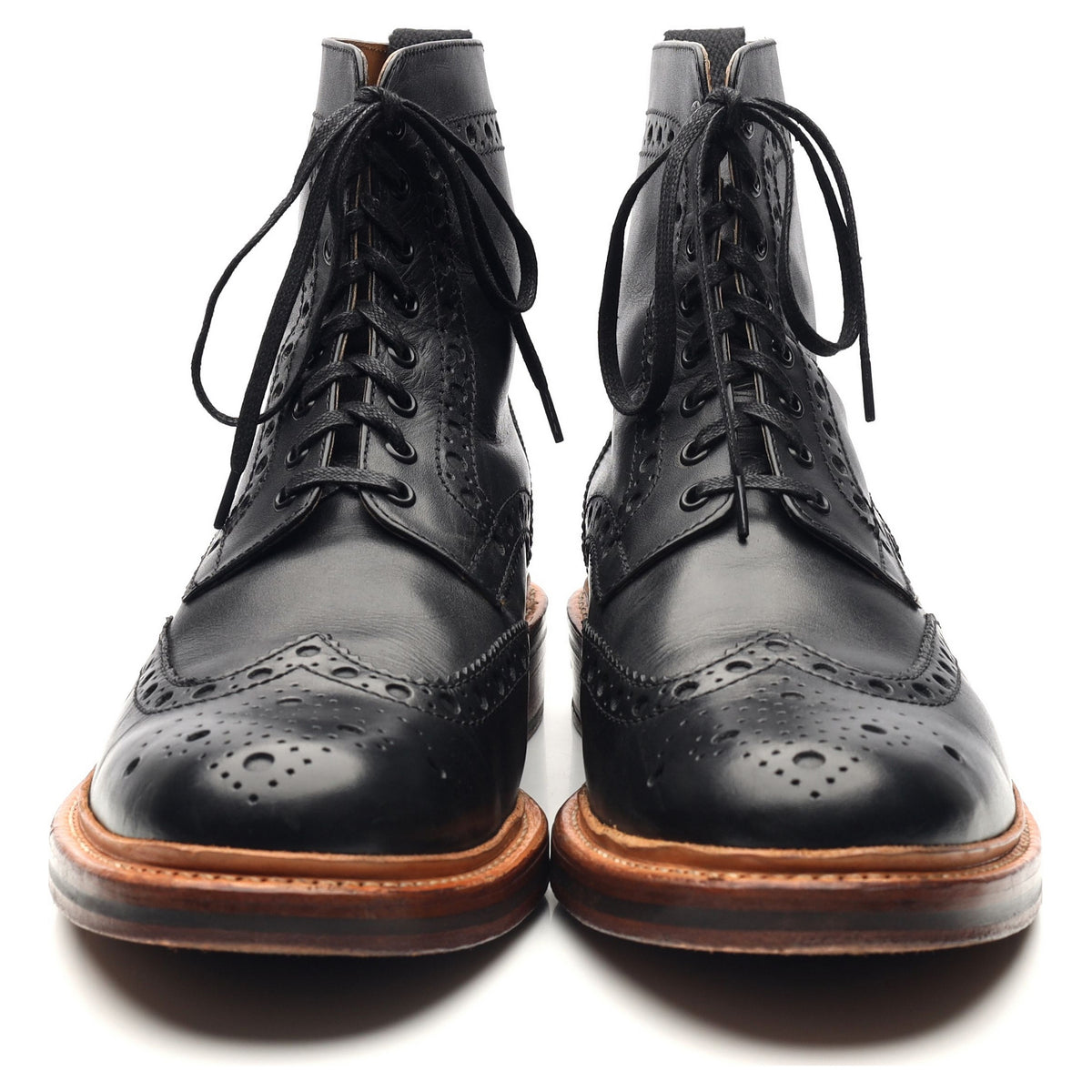 &#39;Fred&#39; Black Leather Brogue Boots UK 10 G