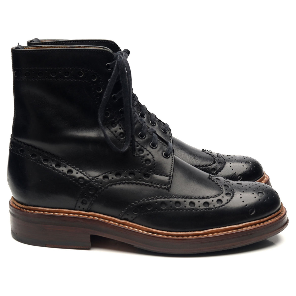 &#39;Fred&#39; Black Leather Brogue Boots UK 6 G