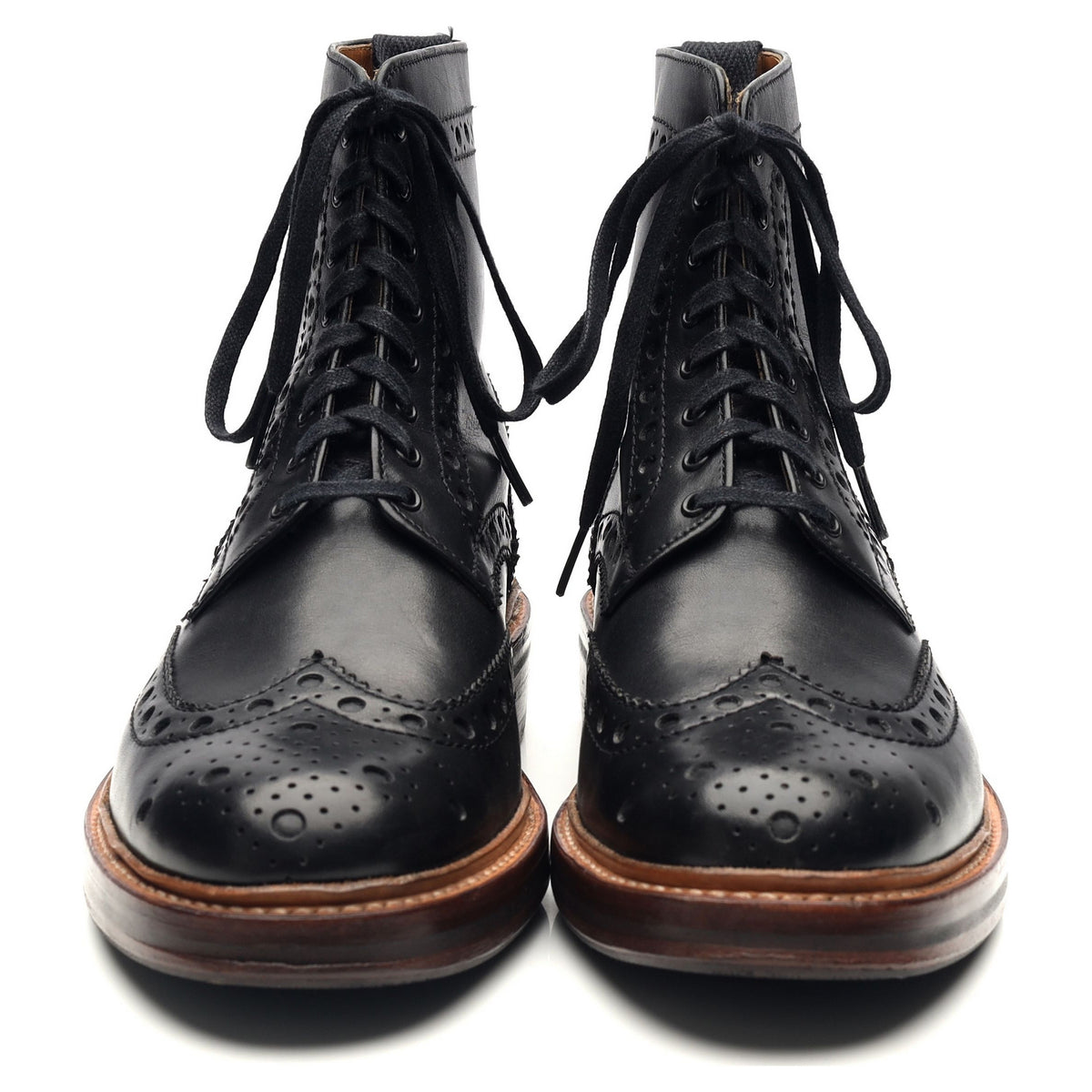 &#39;Fred&#39; Black Leather Brogue Boots UK 6 G