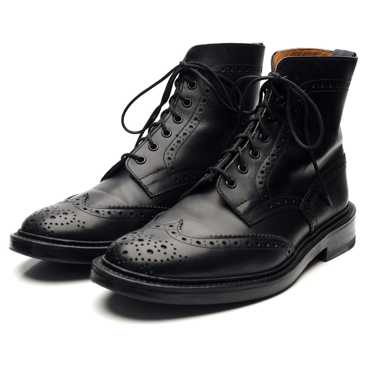 &#39;Stow&#39; Black Leather Brogue Boots UK 9