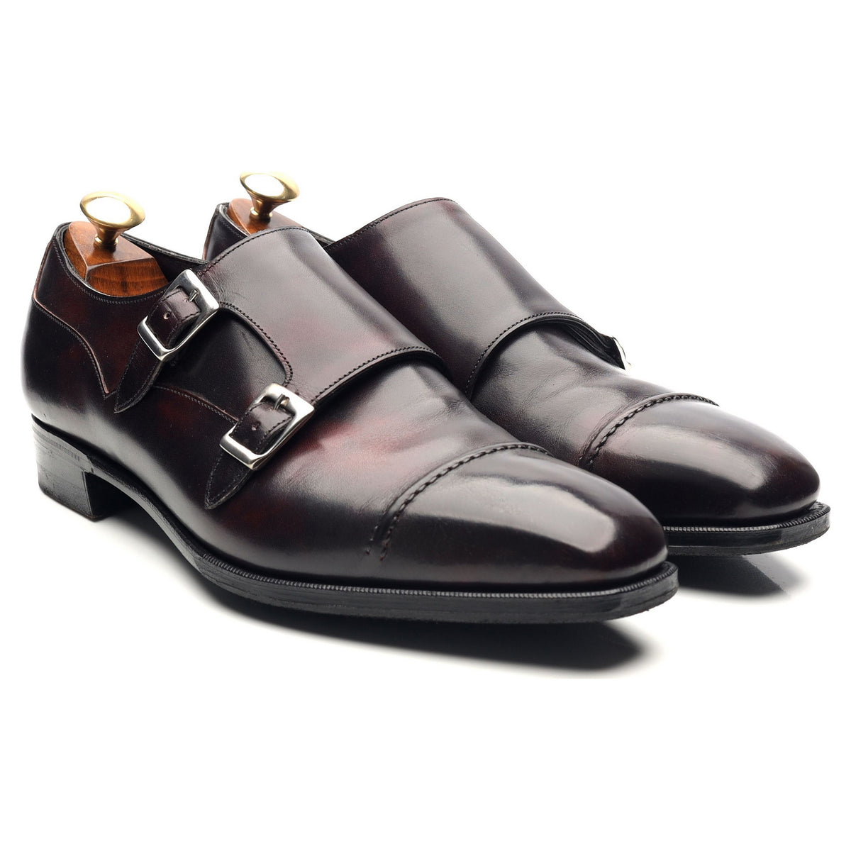 &#39;Caine&#39; Burgundy Leather Double Monk Strap UK 8.5 E