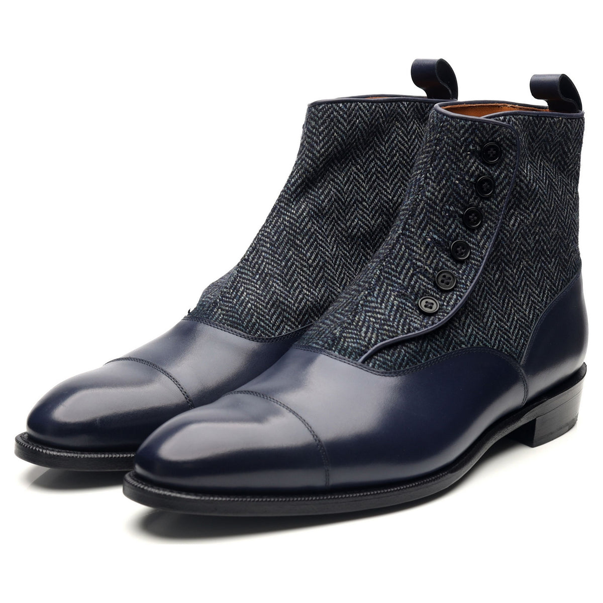 &#39;Bellevue&#39; Blue Leather Button Boots UK 11 E
