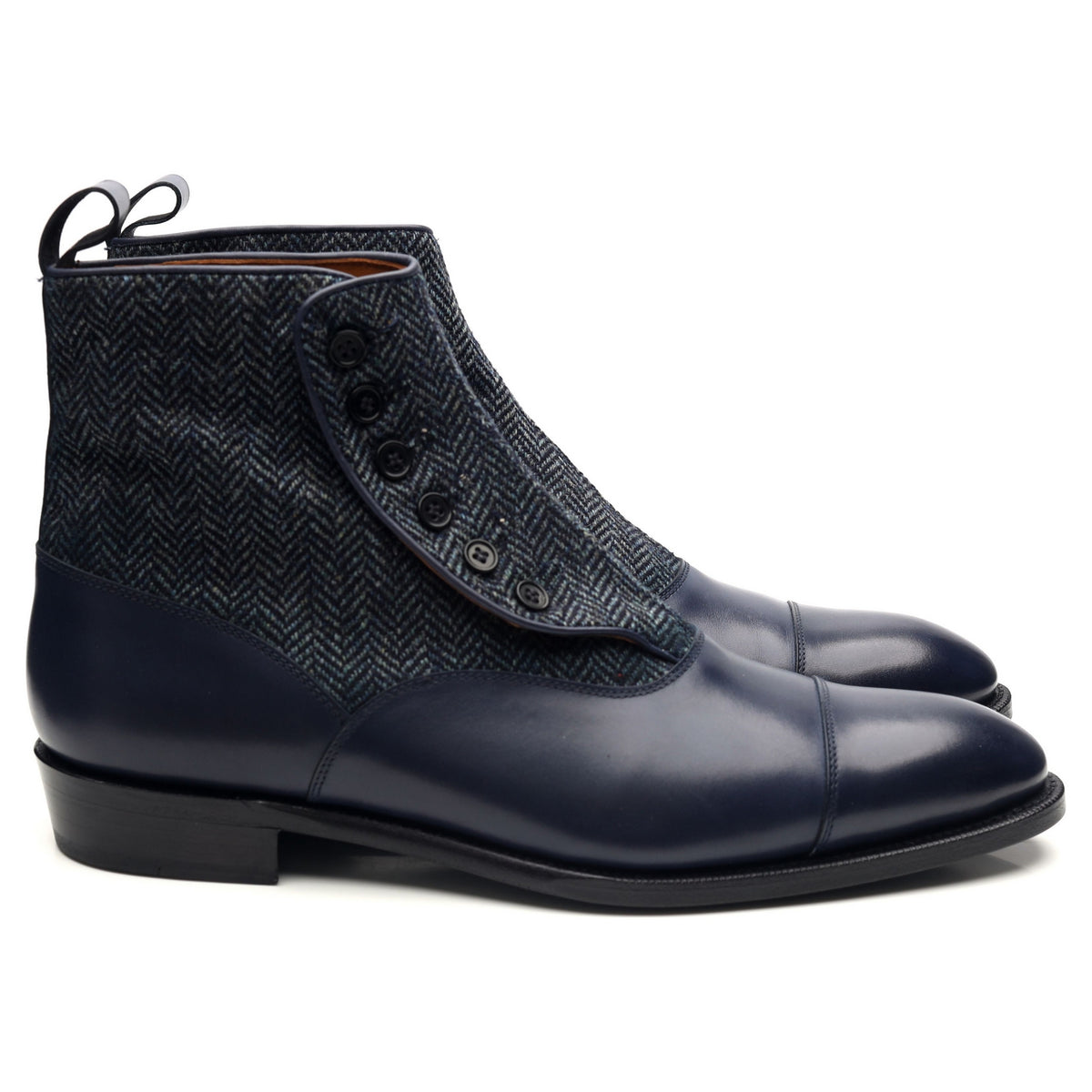 &#39;Bellevue&#39; Blue Leather Button Boots UK 11 E