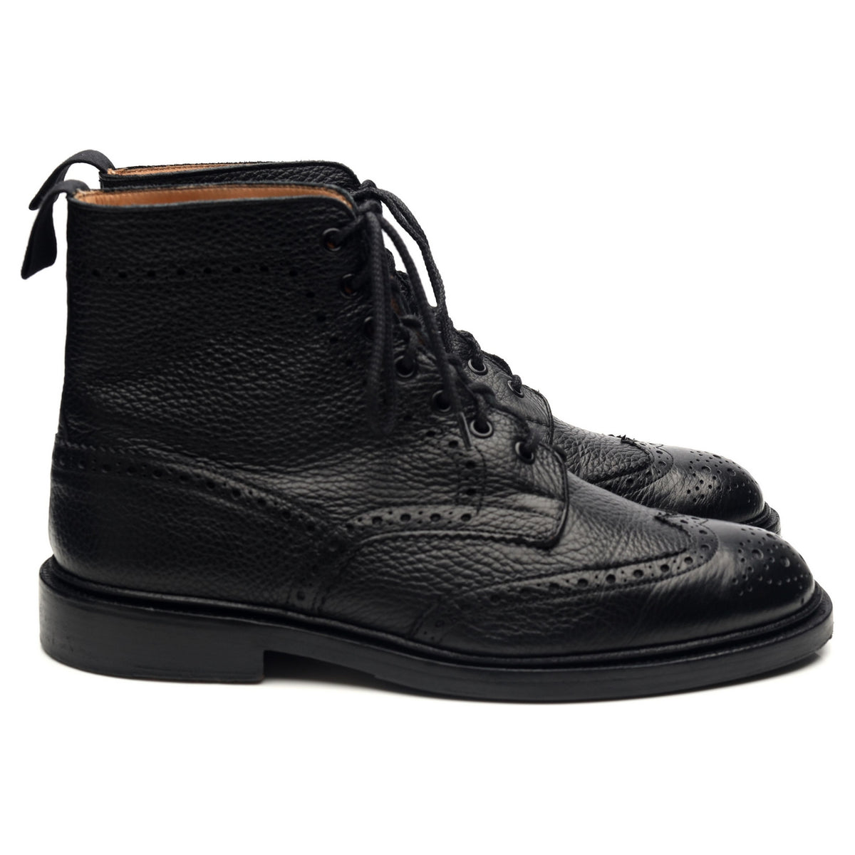 &#39;Stow&#39; Black Leather Brogue Boots UK 9