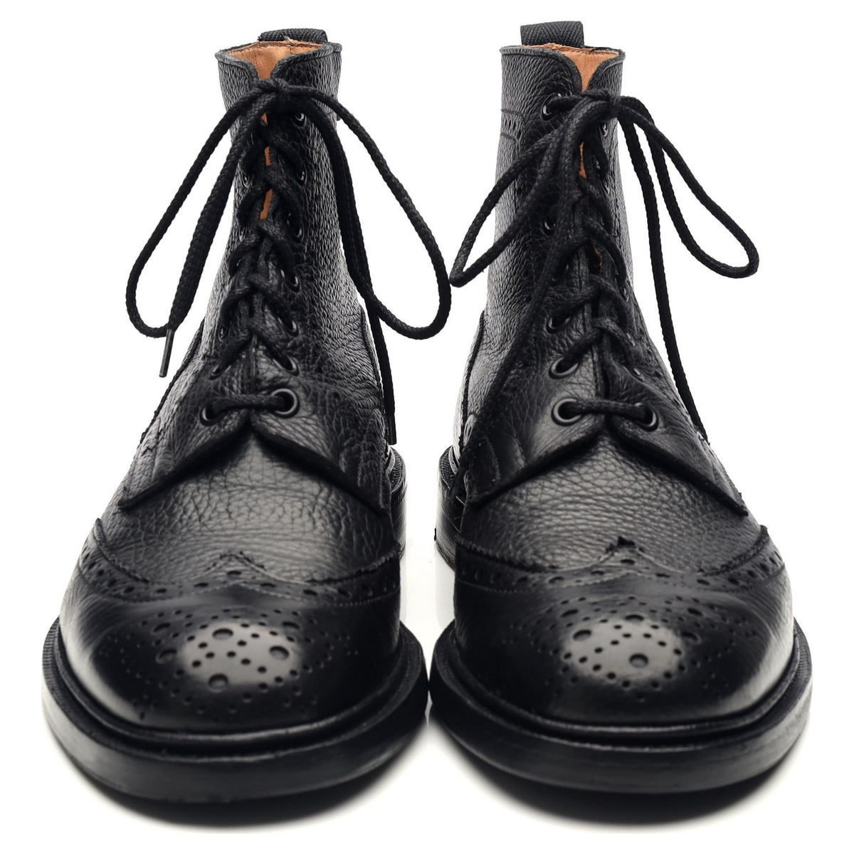 &#39;Stow&#39; Black Leather Brogue Boots UK 9