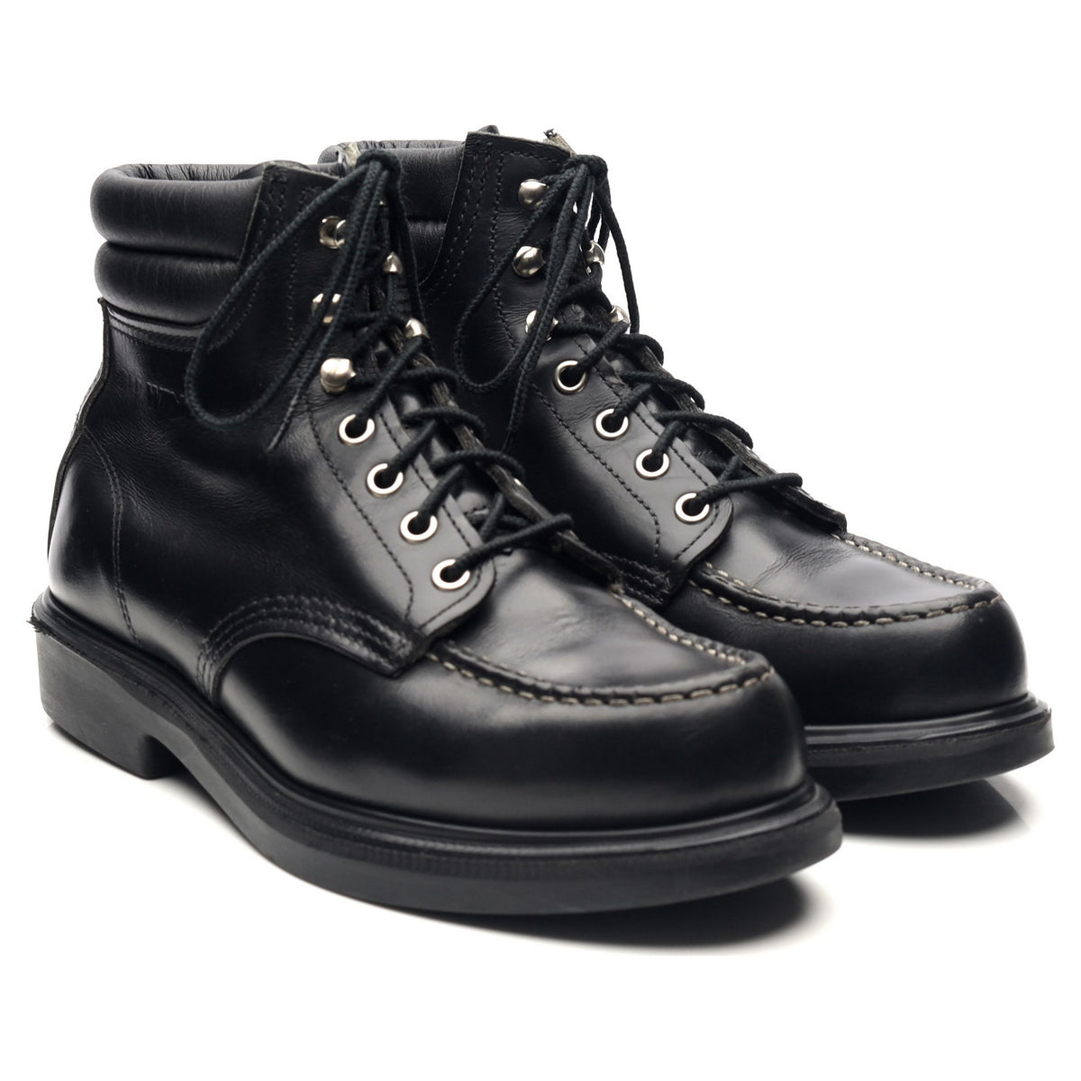 &#39;8133&#39; Black Leather Moc Toe Boots UK 6 US 7