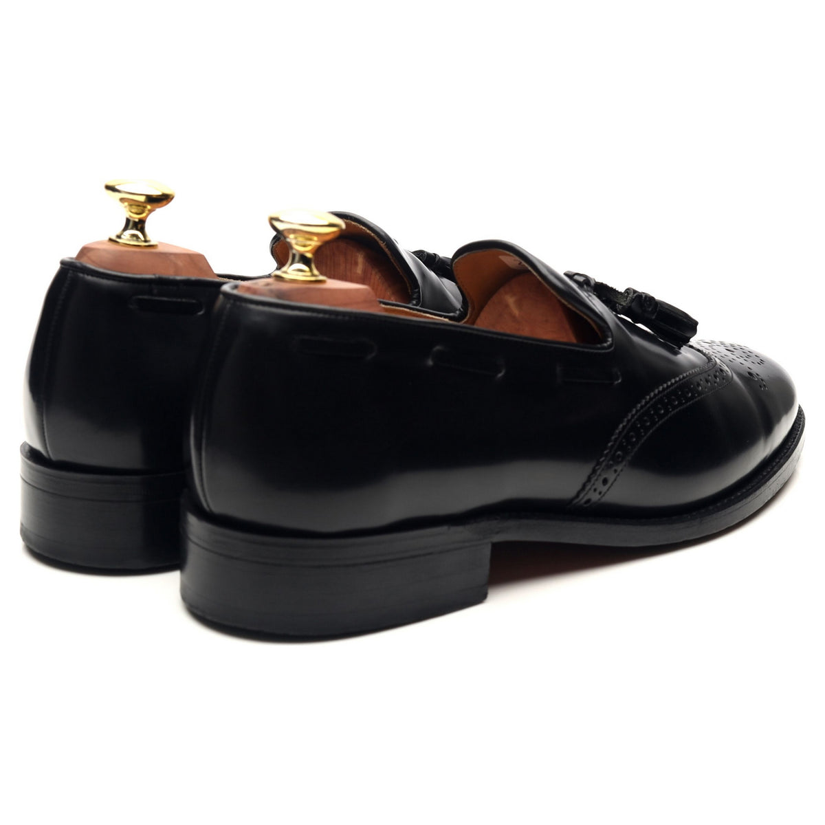 &#39;Clive&#39; Black Leather Wing Cap Tassel Loafers UK 7.5 F