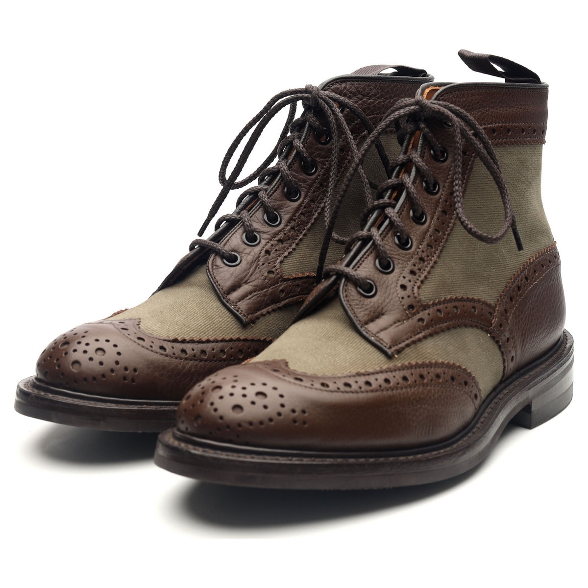 &#39;Kelmscott&#39; Brown Green Leather Brogue Boots UK 6.5