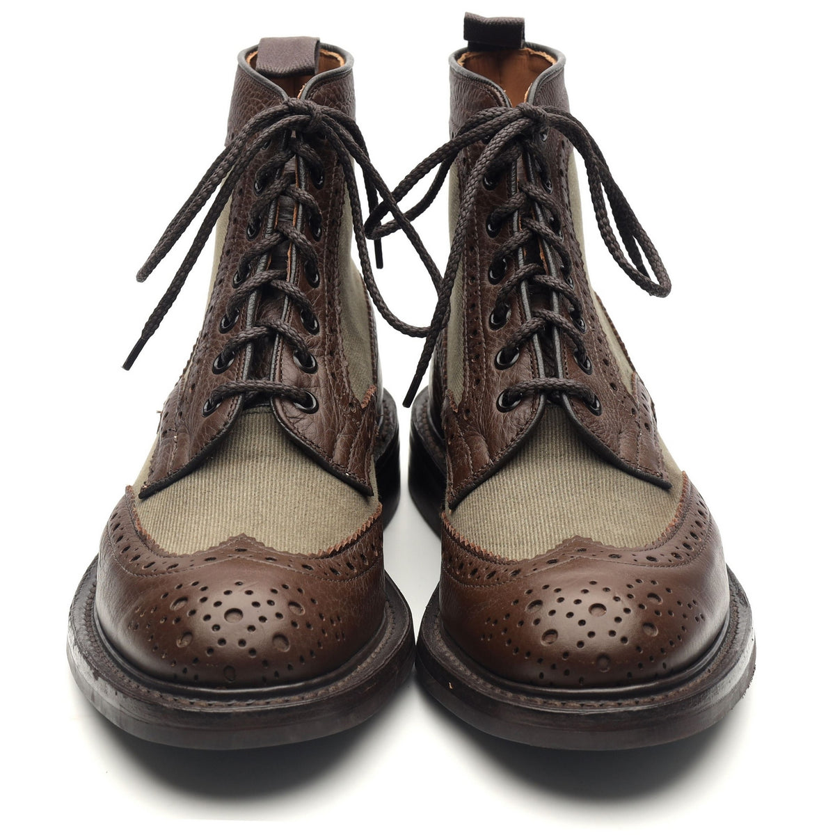 &#39;Kelmscott&#39; Brown Green Leather Brogue Boots UK 6.5