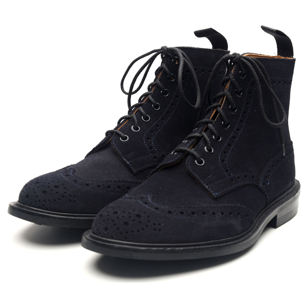 &#39;Stow&#39; Navy Blue Suede Brogue Boots UK 6.5