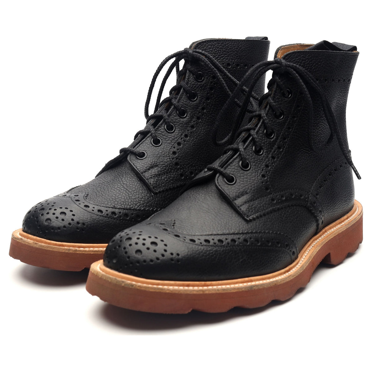 Black Leather Brogue Boots UK 6.5