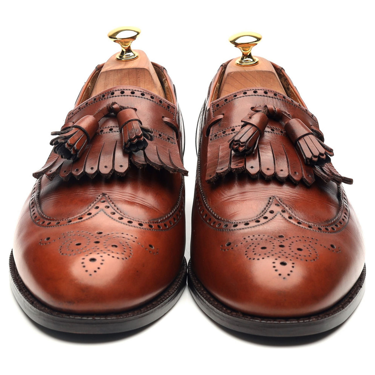 Vintage &#39;Dorchester&#39; Tan Brown Leather Fringe Tassel Loafers UK 10.5 F