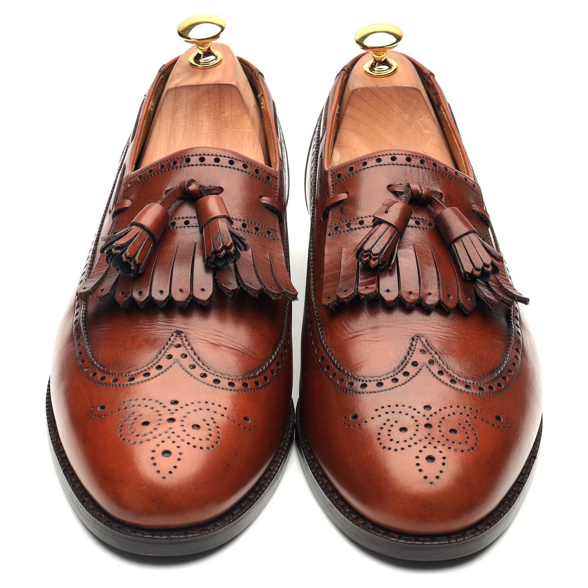 Vintage &#39;Dorchester&#39; Tan Brown Leather Fringe Tassel Loafers UK 10.5 F