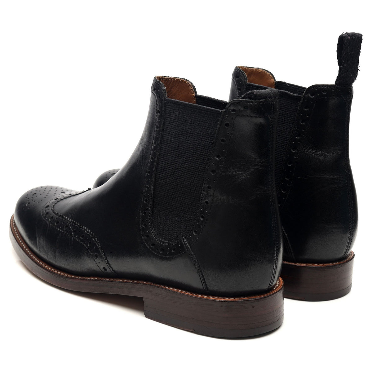 &#39;Jacob&#39; Black Leather Brogue Chelsea Boots UK 7 G