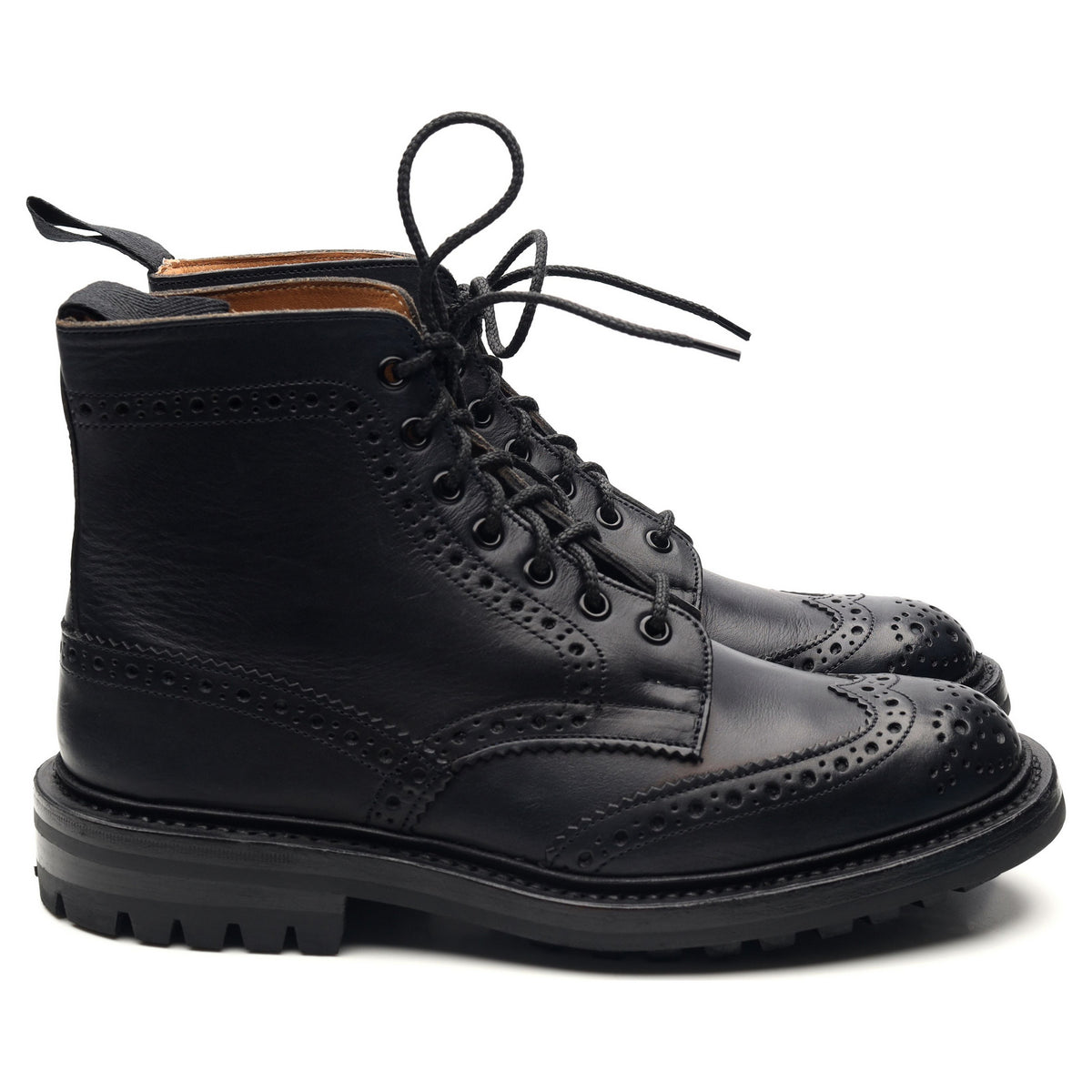 &#39;Stow&#39; Navy Blue Leather Brogue Boots UK 6.5