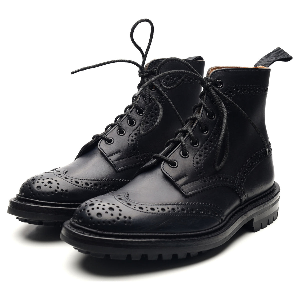&#39;Stow&#39; Navy Blue Leather Brogue Boots UK 6.5