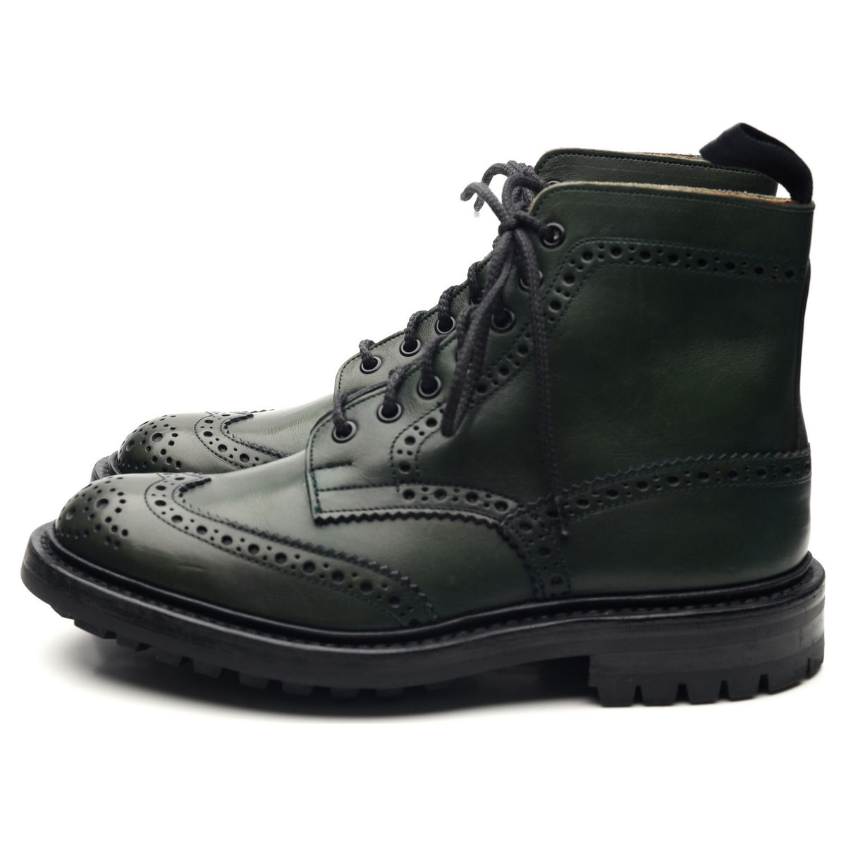 &#39;Stow&#39; Green Leather Brogue Boots UK 6.5