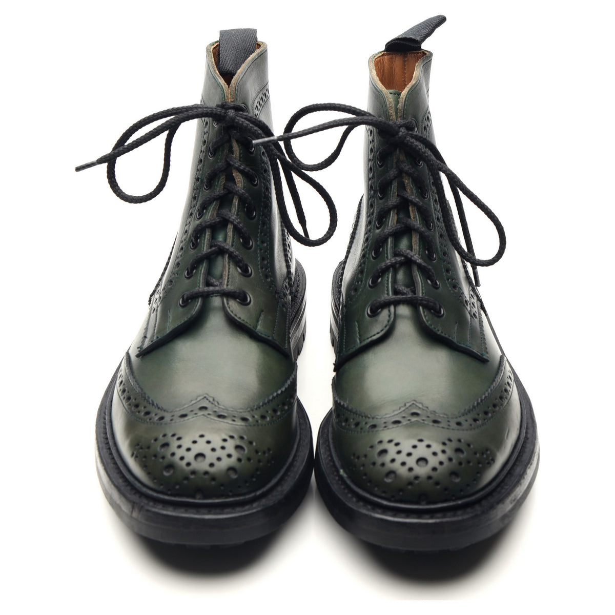 &#39;Stow&#39; Green Leather Brogue Boots UK 6.5
