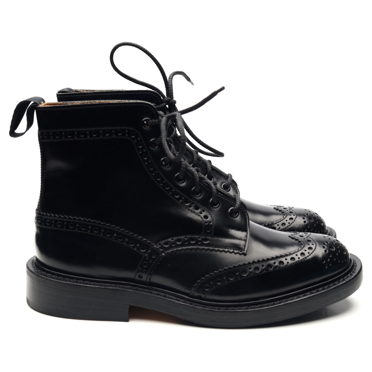 &#39;Stow&#39; Black Leather Brogue Boots UK 6.5
