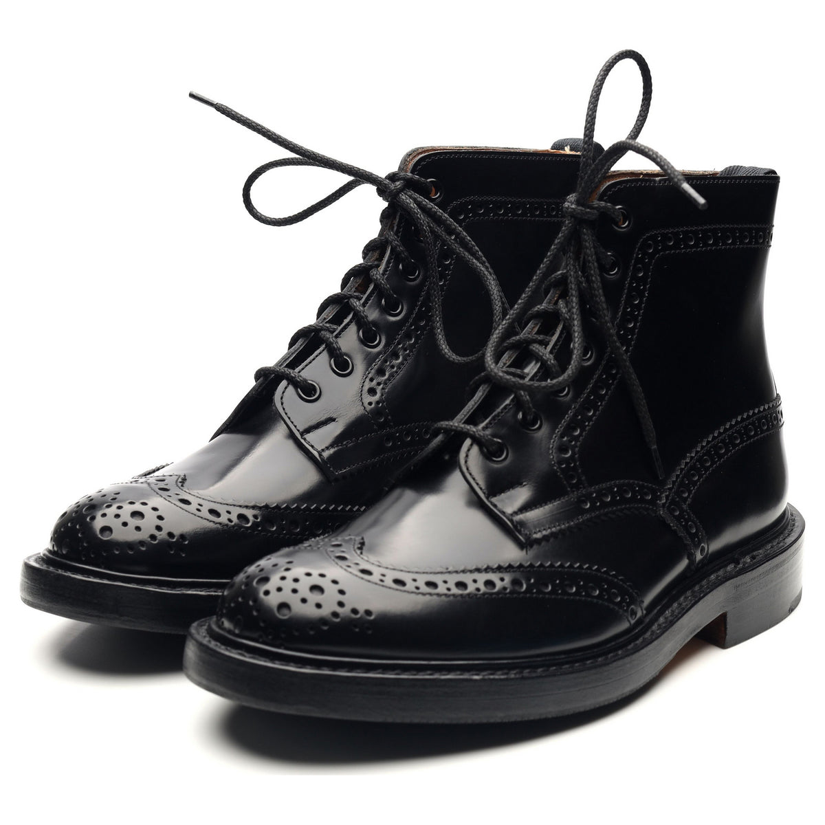 &#39;Stow&#39; Black Leather Brogue Boots UK 6.5