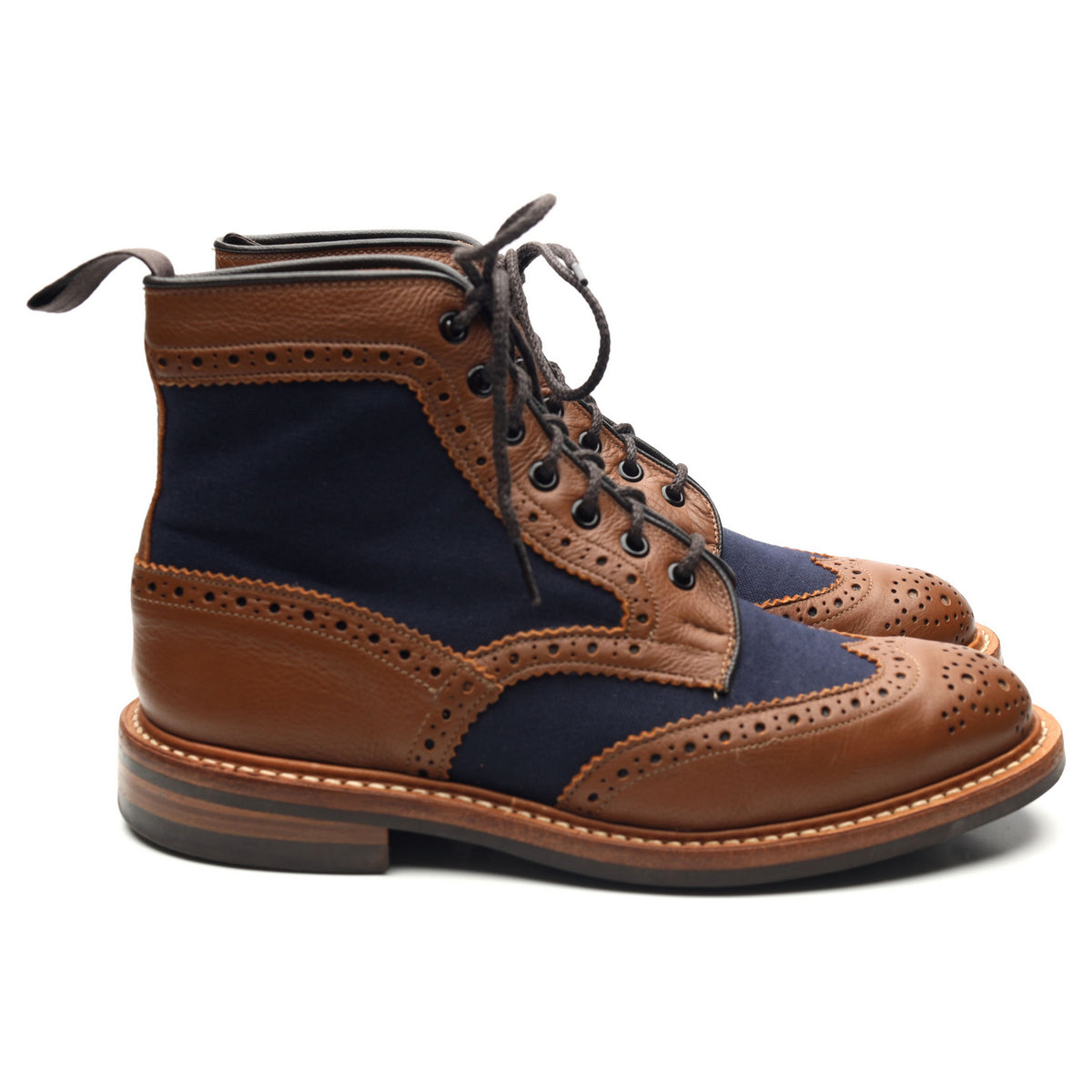 &#39;Kelmscott&#39; Brown Navy Blue Leather Brogue Boots UK 7.5