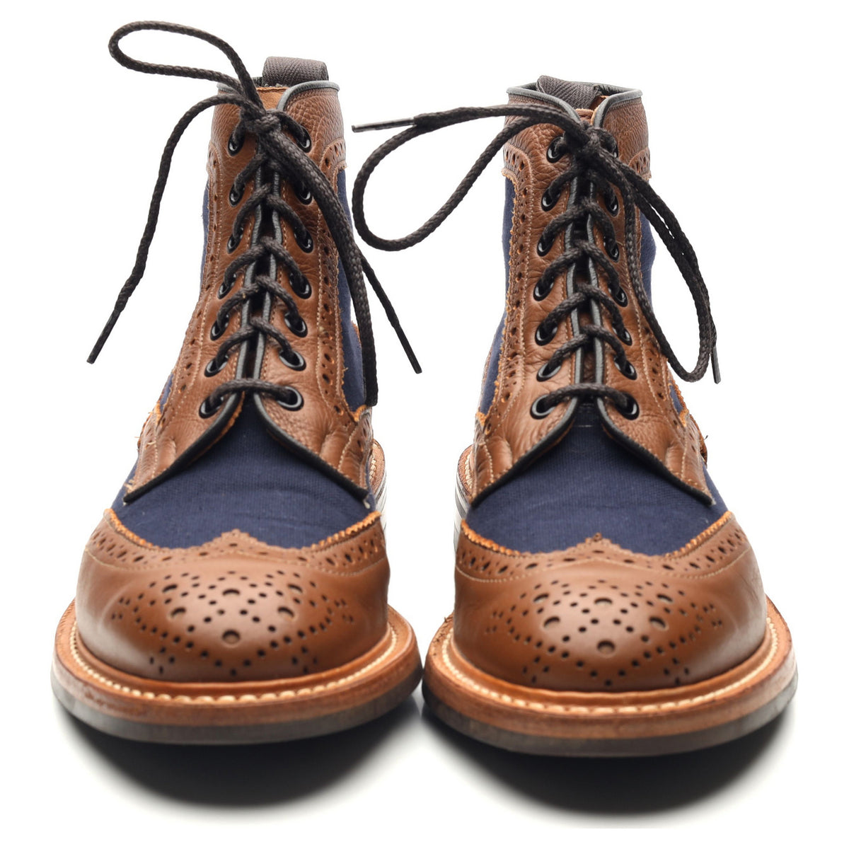 &#39;Kelmscott&#39; Brown Navy Blue Leather Brogue Boots UK 7.5